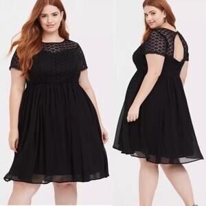 Torrid Black Crochet & Chiffon Skater Dress